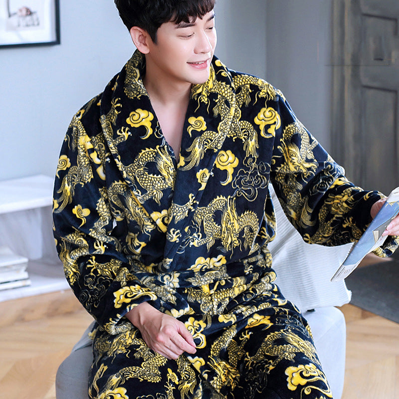 Bathrobe Coral Fleece Gown For Men