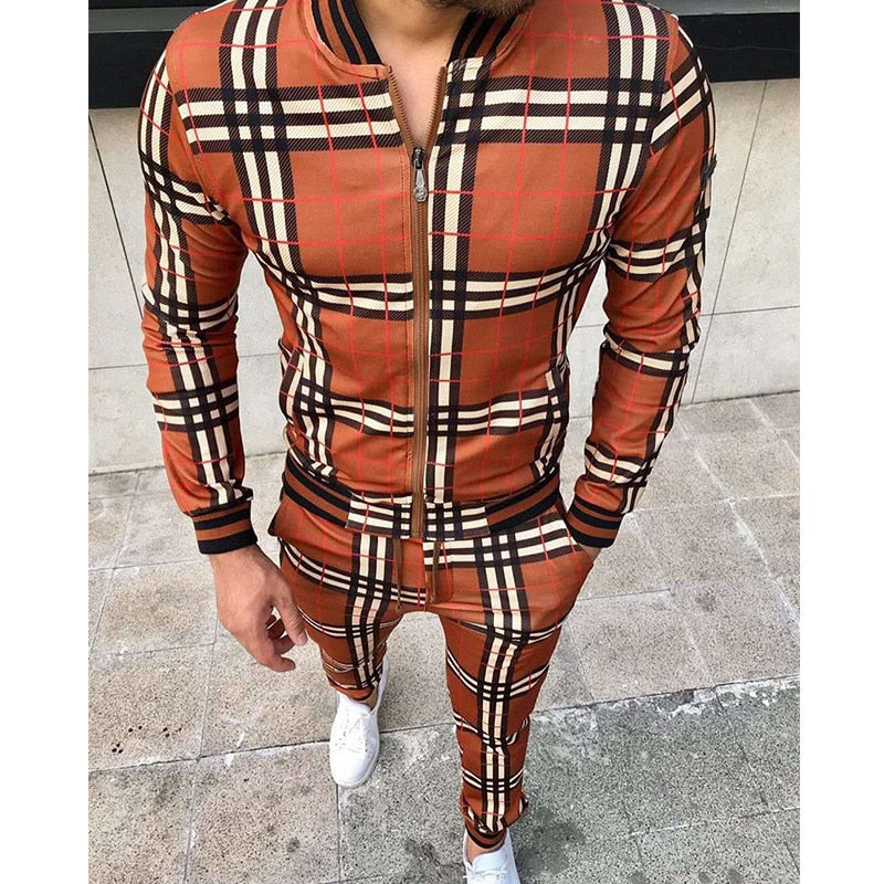 Leisure Two-Piece Patchwork Zipper Tracksuits For Men