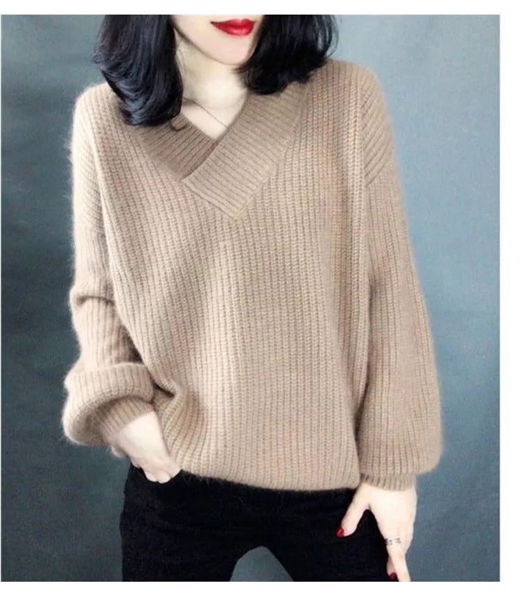 V Neck Pullovers Oversized Sweaters For Women