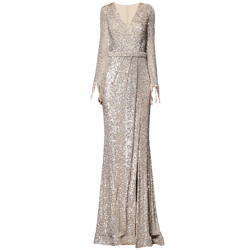 Temperament Banquet  Sequined Annual Meeting Host Long Evening Dress for women