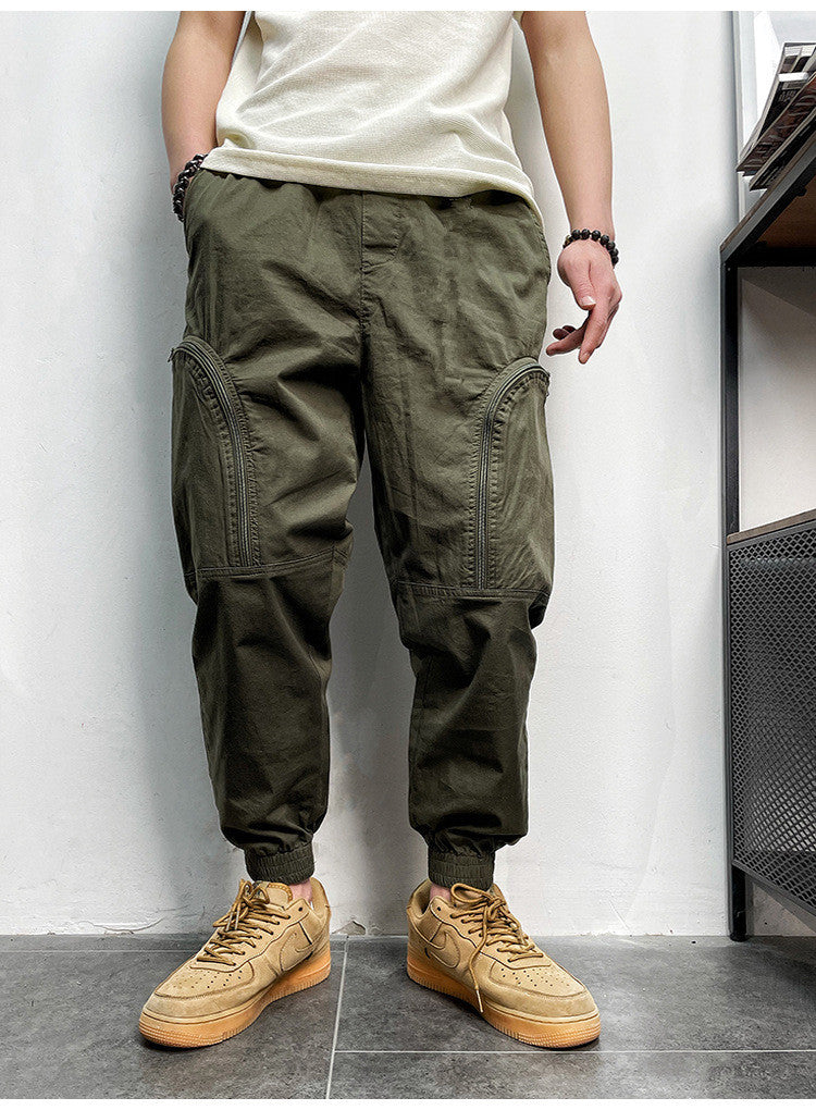 Elastic Waist Zipper Big Pockets Drawstring Sports Cargo Pant For Men