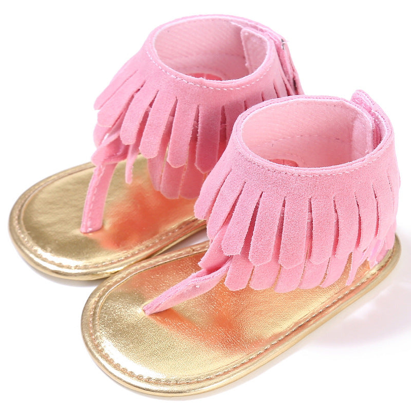 retro tassel flannel baby sandals for girls