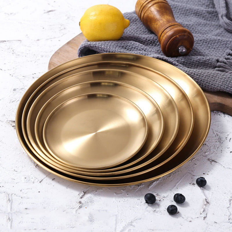 Retro Metal Round Tray Stainless Steel Snack Fruit Tray Jewelry Storage Tray European Style Dinner Plates