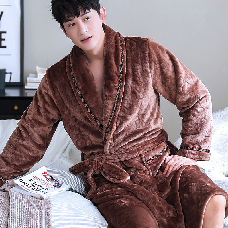 Bathrobe Coral Fleece Gown For Men