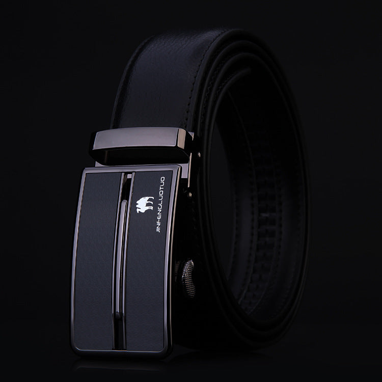 Leather business belt with automatic buckle