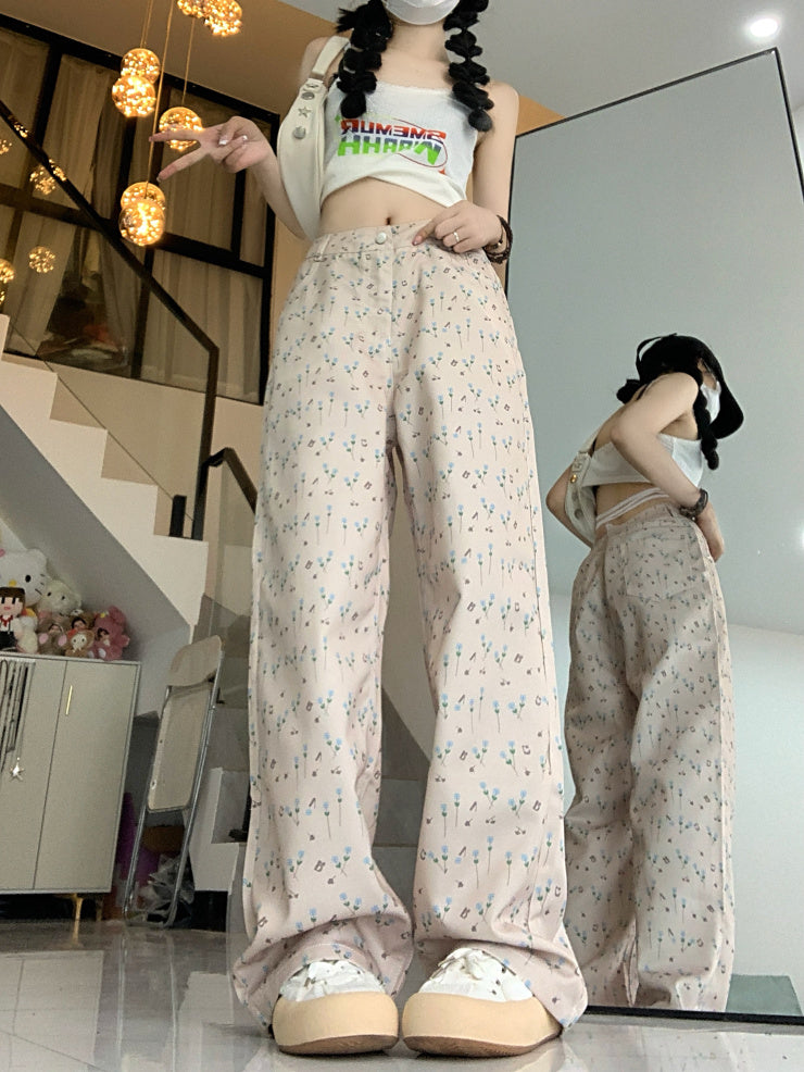 Hong Kong Style Floral Jeans For Women