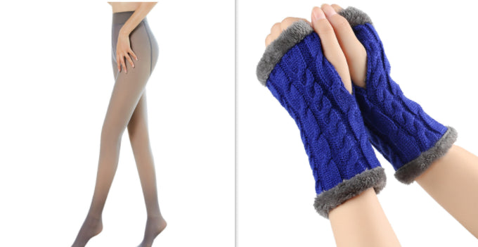 Fleece-lined Fluffy and Twist Knitted Finger Leakage glove for women