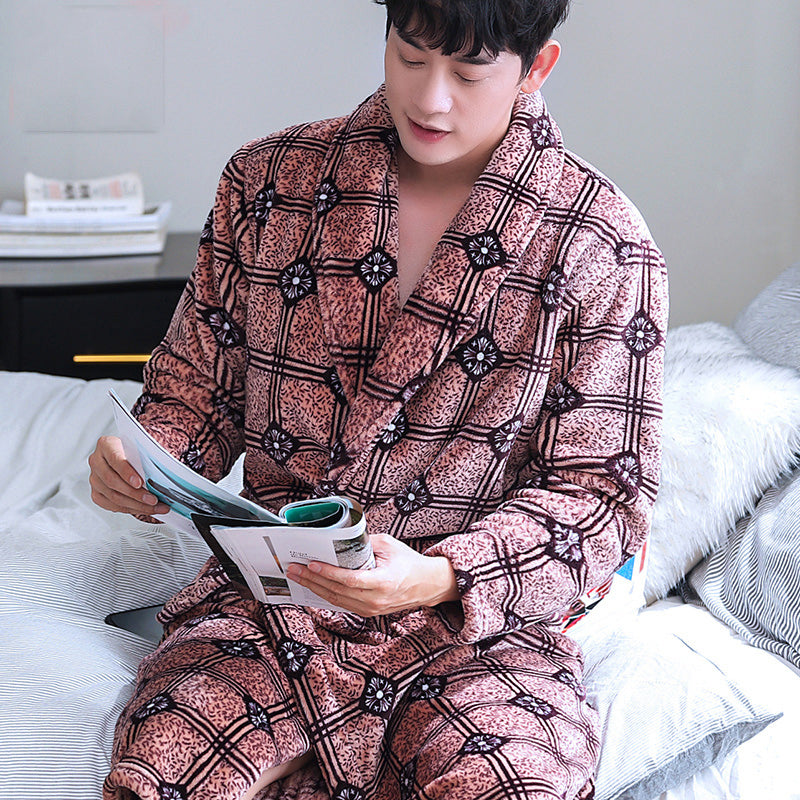 Bathrobe Coral Fleece Gown For Men