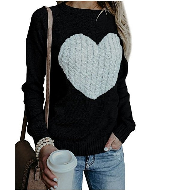 Heart Pattern Printed Long Sleeve Sweaters For Women