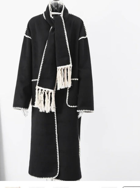 Woolen Coat Tassel Lace Long coat for women