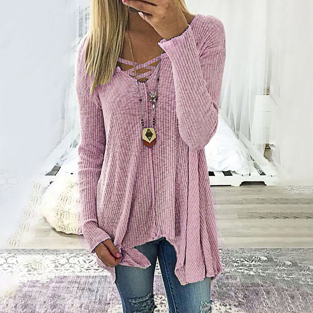 V-neck Irregular Blouse For Women