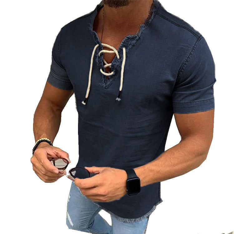 Tassel Elastic Men's Denim Shirt Men's Shirt