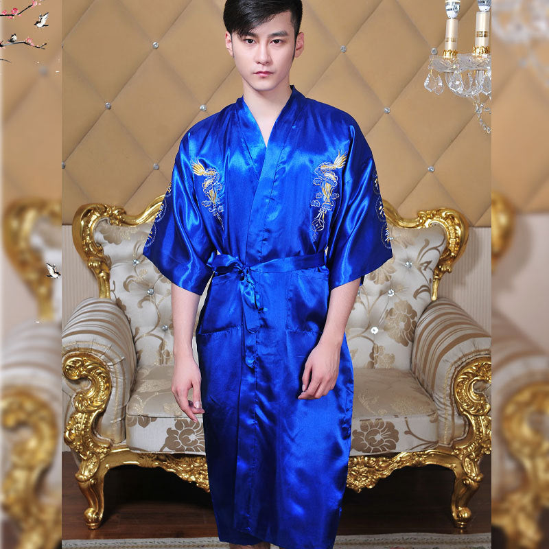 Cardigan Nightgown Embroidery Gown For Men