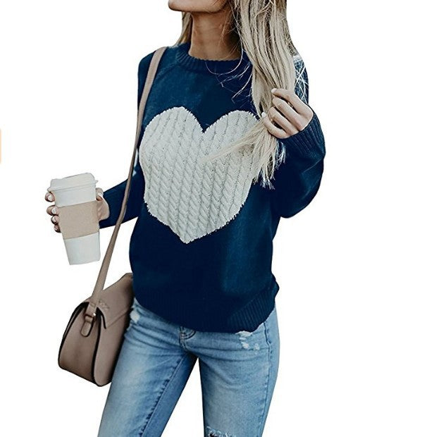 Heart Pattern Printed Long Sleeve Sweaters For Women