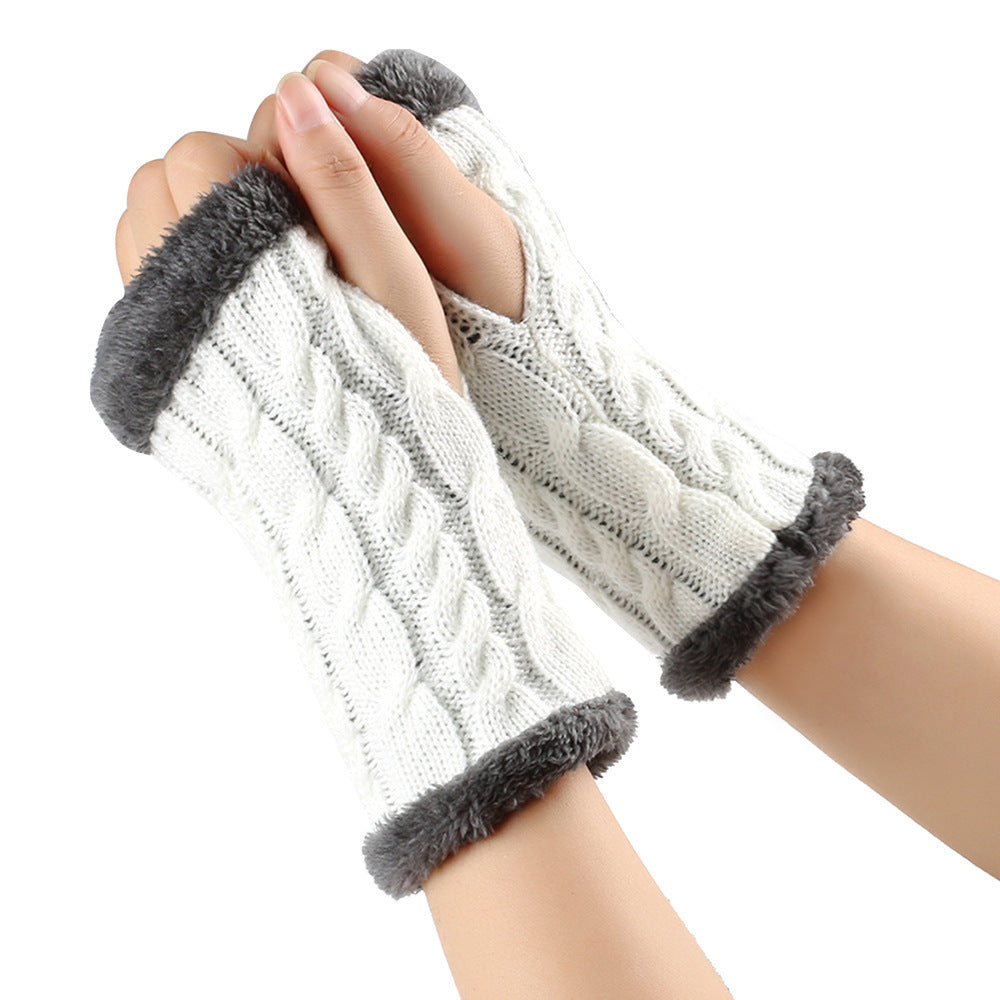 Plush and Twist Knitted Fingerless Fleece Gloves for Women