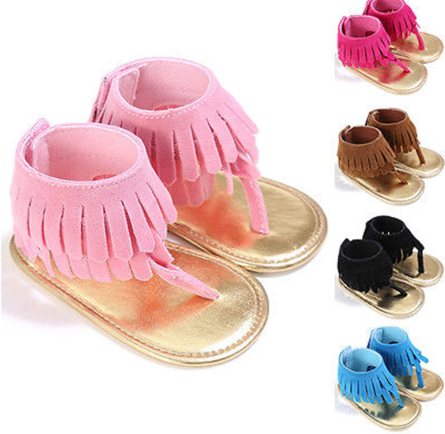 retro tassel flannel baby sandals for girls