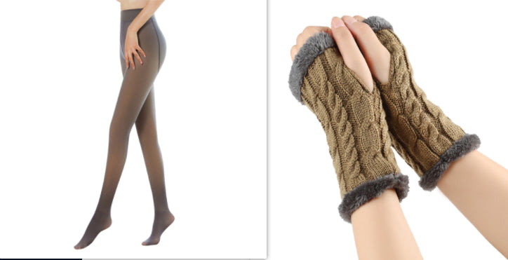 Fleece-lined Fluffy and Twist Knitted Finger Leakage glove for women