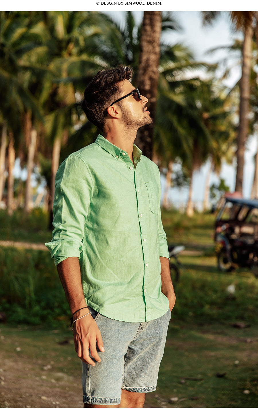 Long-sleeved cotton and linen shirts for men