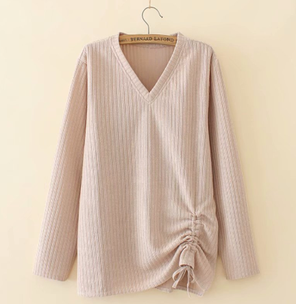 Knitted Elastic V-Neck Blouse For Women