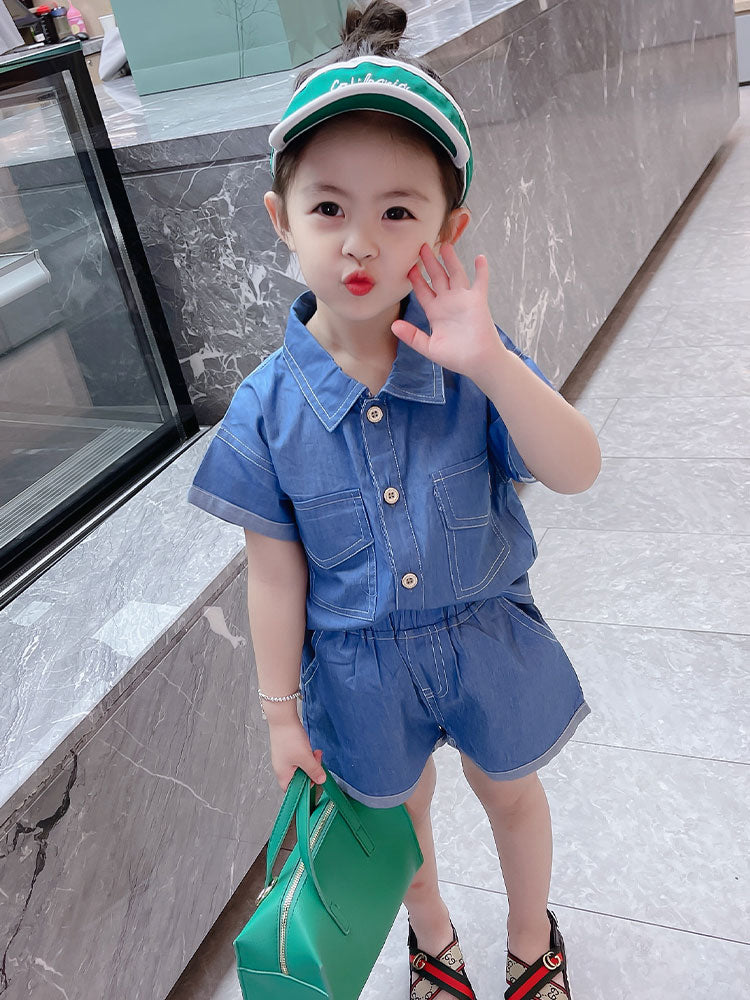 New Summer Short-sleeved Denim Suit for girls