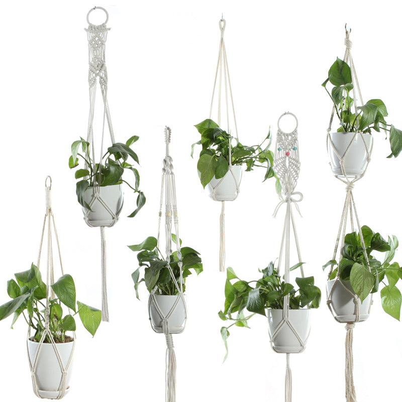 Flower Pot Net Bag Beige Cotton Rope Indoor Plant Hanger Hanging Basket Sling