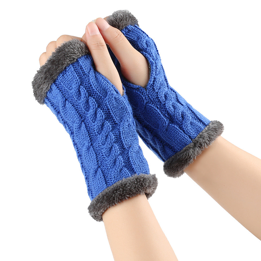 Plush and Twist Knitted Fingerless Fleece Gloves for Women