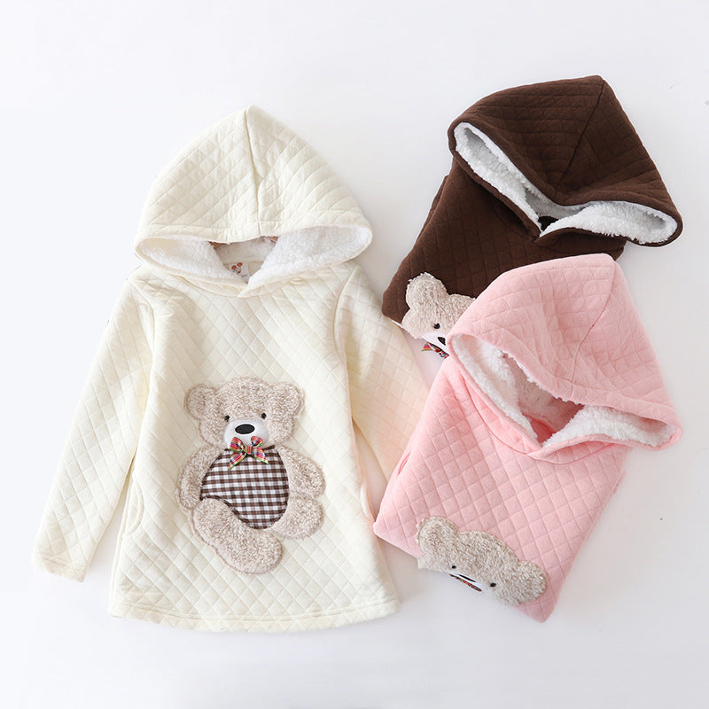 Bear embroidered hooded jacket for girls