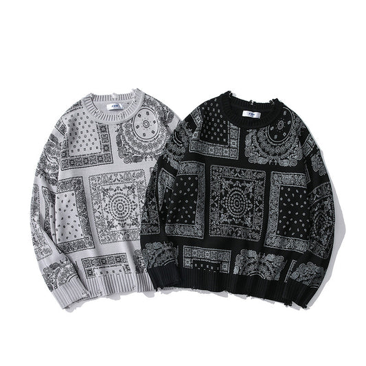 Fashion Retro Men Pattern Loose Sweater