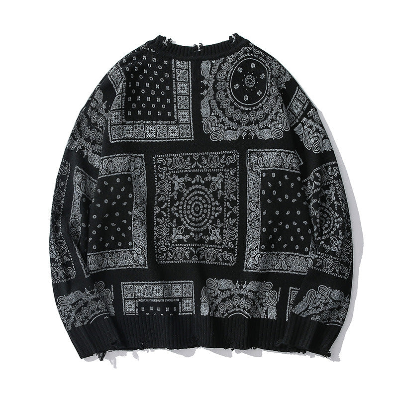 Fashion Retro Men Pattern Loose Sweater