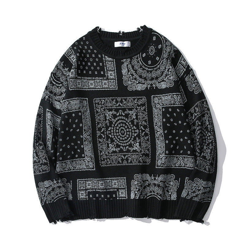 Fashion Retro Men Pattern Loose Sweater