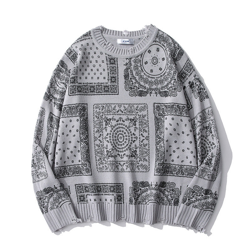 Fashion Retro Men Pattern Loose Sweater