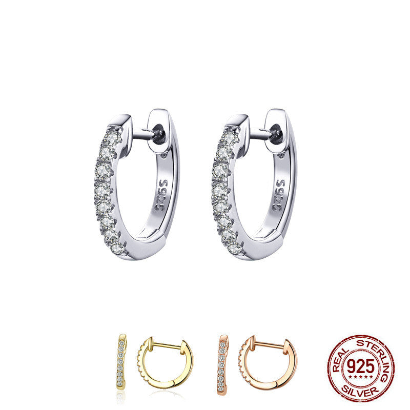 Sterling Silver Circle Gold Earrings Zircon Earrings European And American Popular Earrings