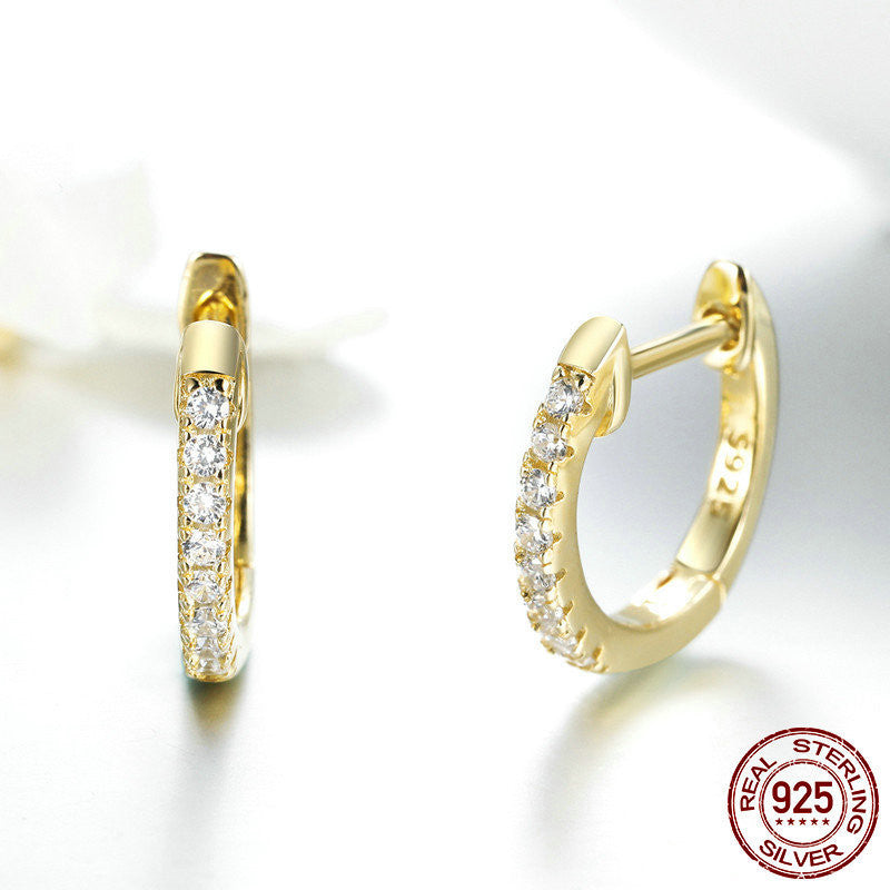 Sterling Silver Circle Gold Earrings Zircon Earrings European And American Popular Earrings