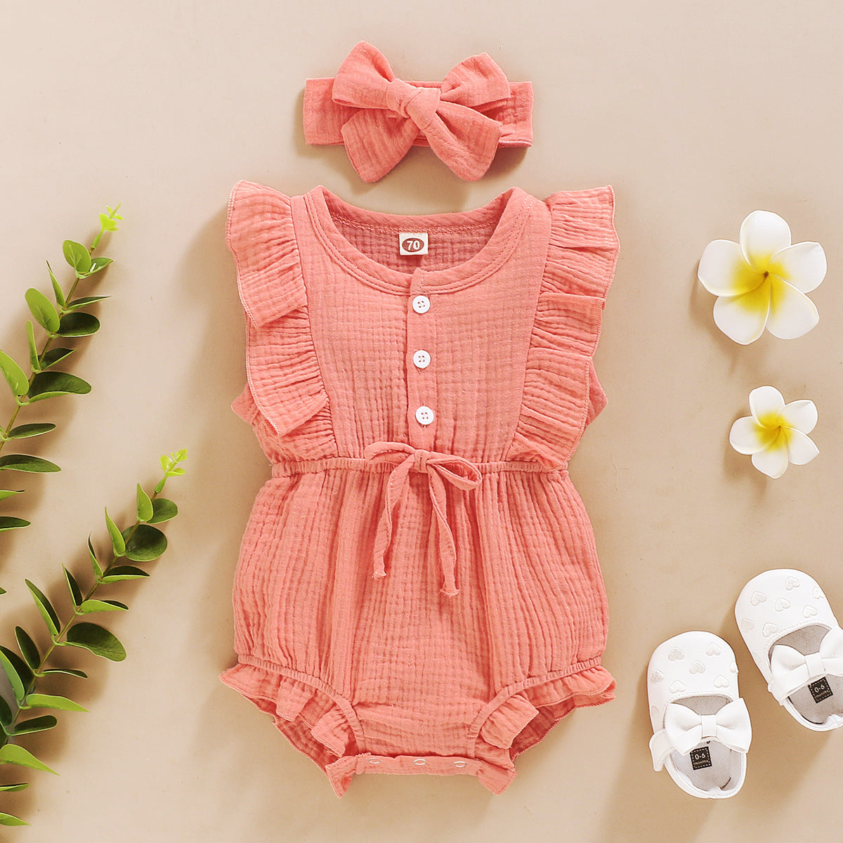 Lace Sleeve Double-Sided Ruffled Triangle Romper for babies