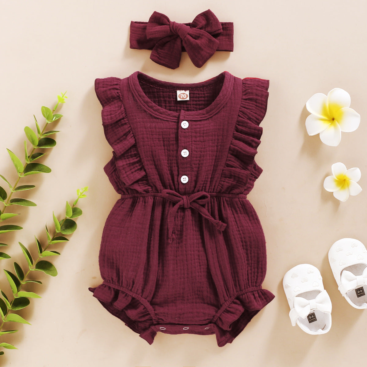 Lace Sleeve Double-Sided Ruffled Triangle Romper for babies