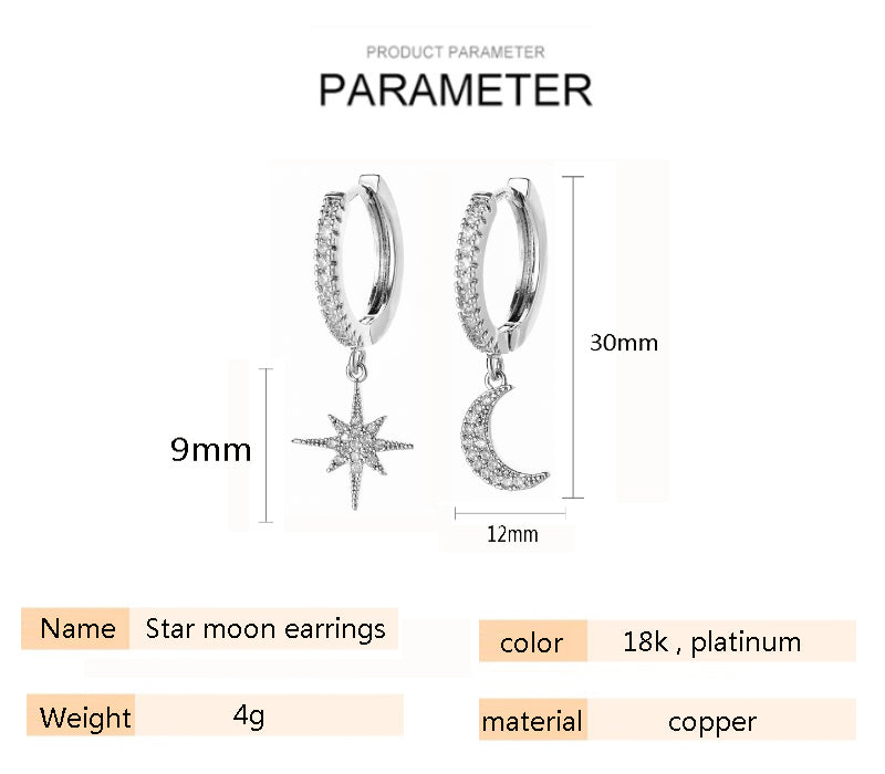 Fashion Star Moon Asymmetric Earrings