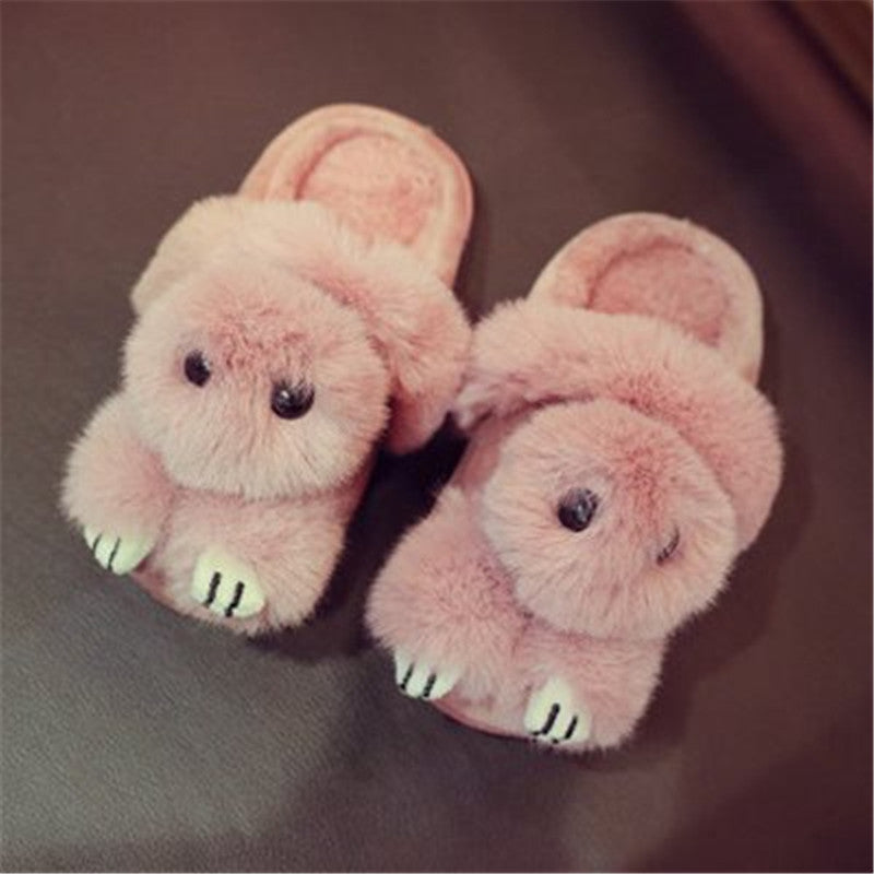 Winter Cute Rex Rabbit Fur  slipper for girls