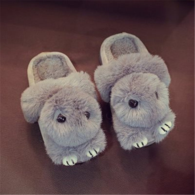 Winter Cute Rex Rabbit Fur  slipper for girls