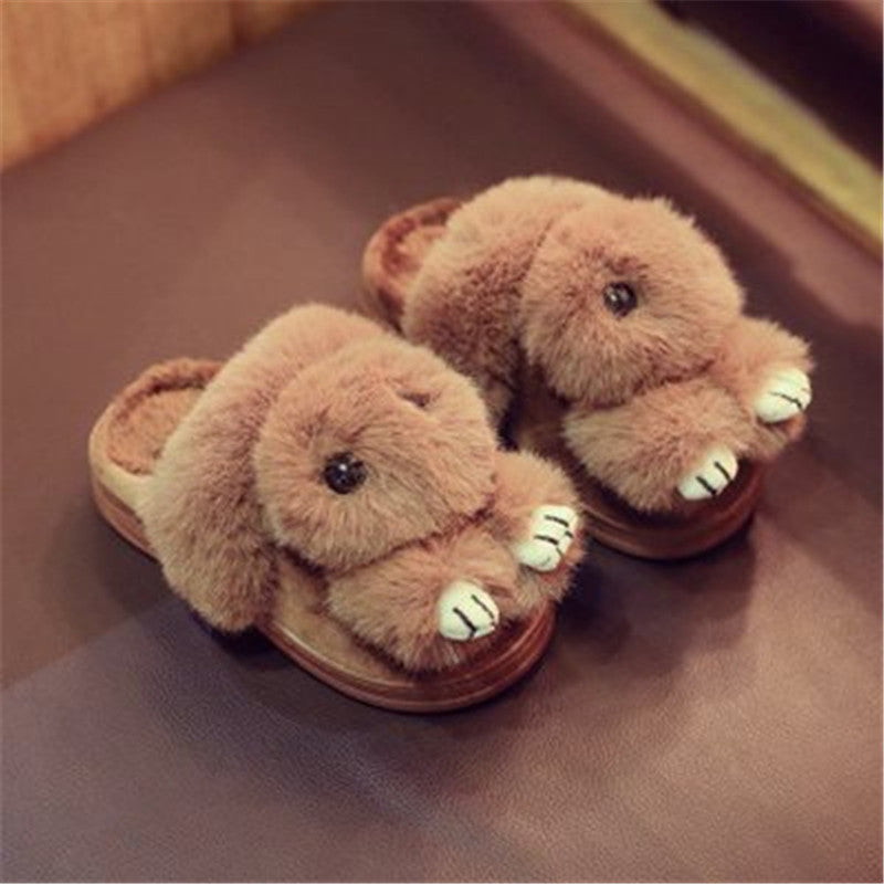 Winter Cute Rex Rabbit Fur  slipper for girls