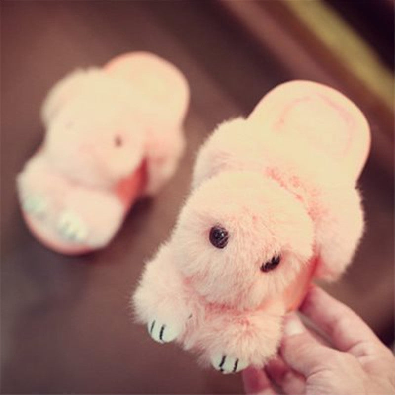 Winter Cute Rex Rabbit Fur  slipper for girls