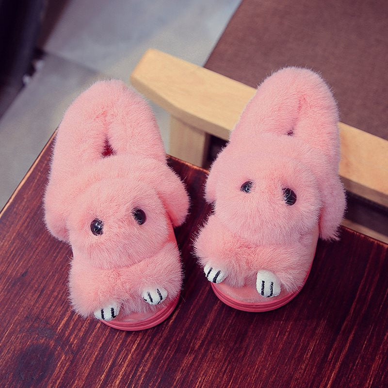 Winter Cute Rex Rabbit Fur  slipper for girls