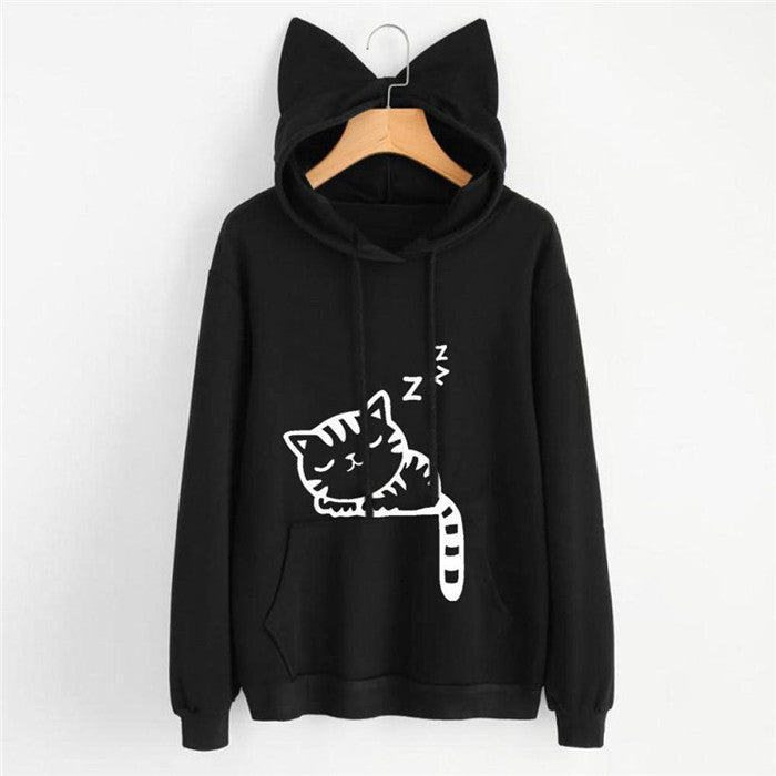 Cat Long Sleeve Hoodies For Women