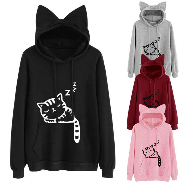 Cat Long Sleeve Hoodies For Women