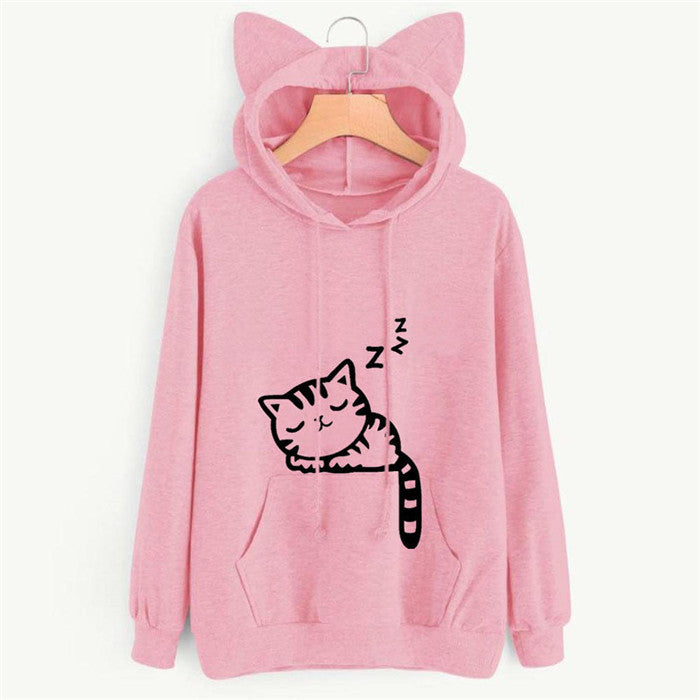 Cat Long Sleeve Hoodies For Women