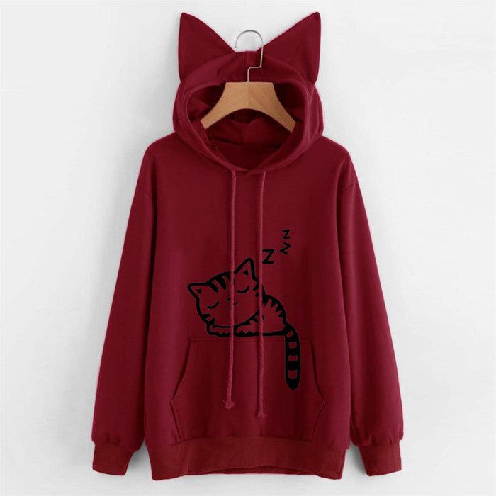 Cat Long Sleeve Hoodies For Women