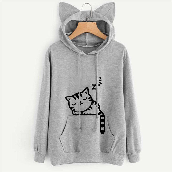 Cat Long Sleeve Hoodies For Women