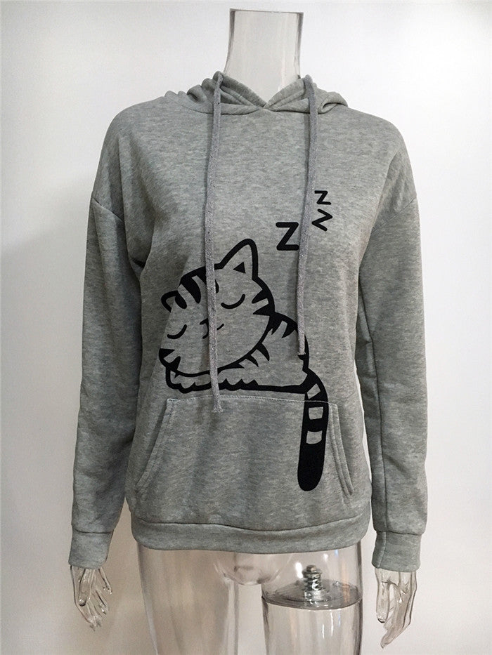 Cat Long Sleeve Hoodies For Women