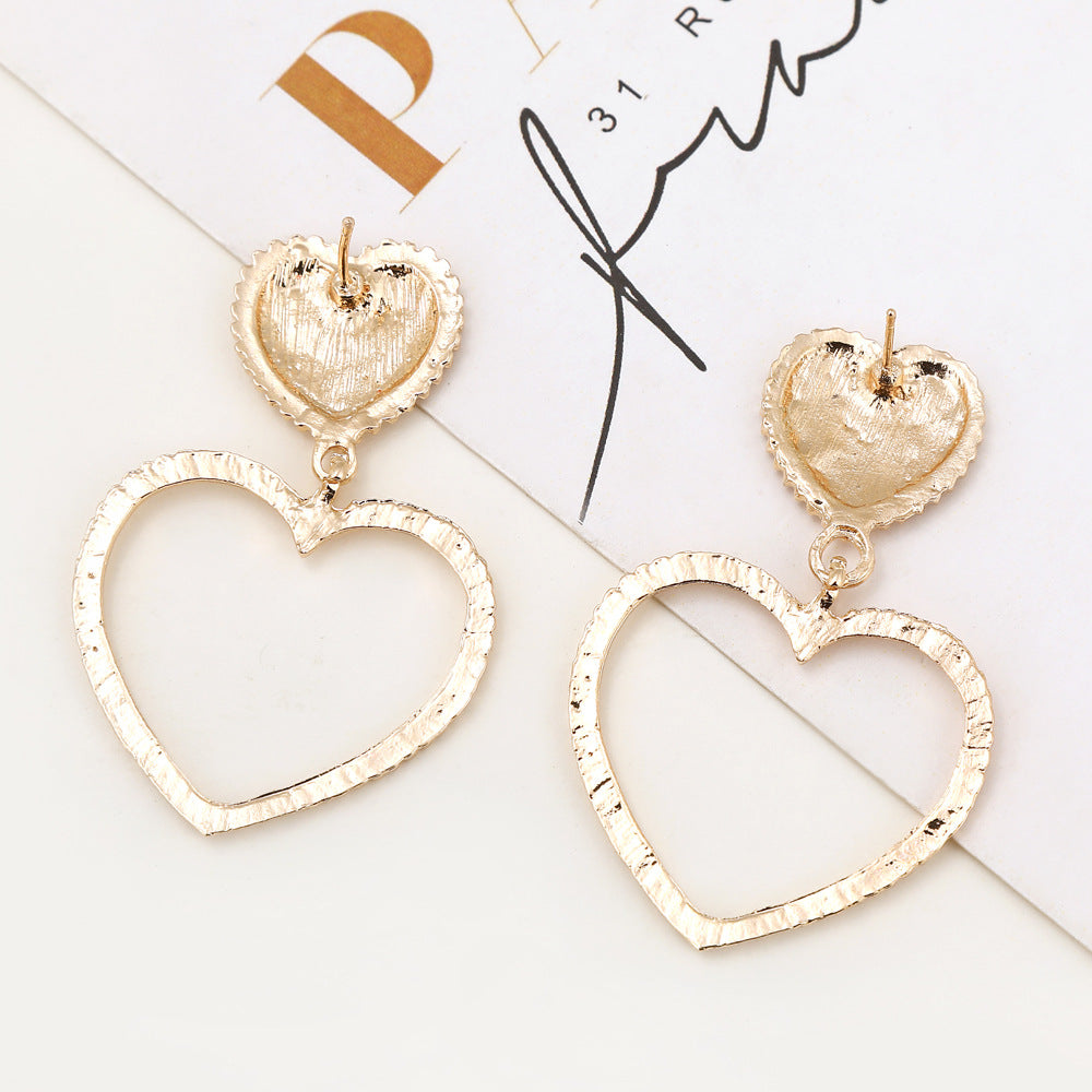 Metal-Sized Heart-Shaped Earrings With Exaggerated Studs Hollow Out Heart Shape