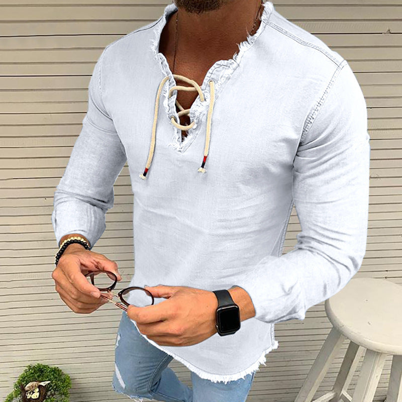 Tassel Elastic Men's Denim Shirt Men's Shirt