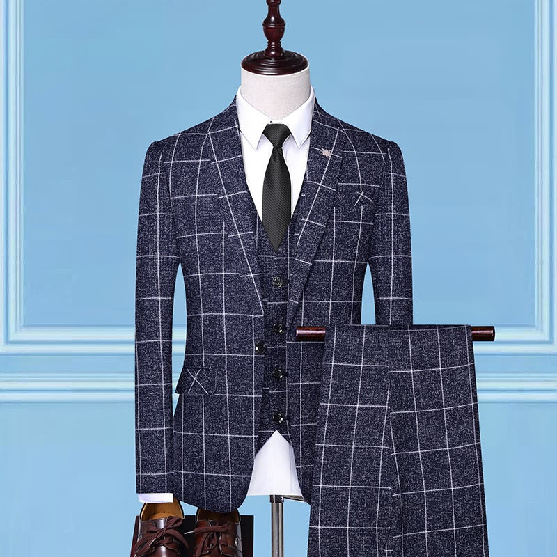 Three-Piece Professional Check Suits For Men